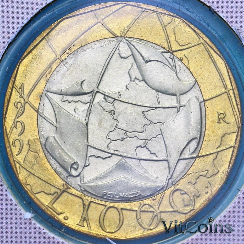 Монета Италия 1000 лир 1999 год. Европейский союз. BU