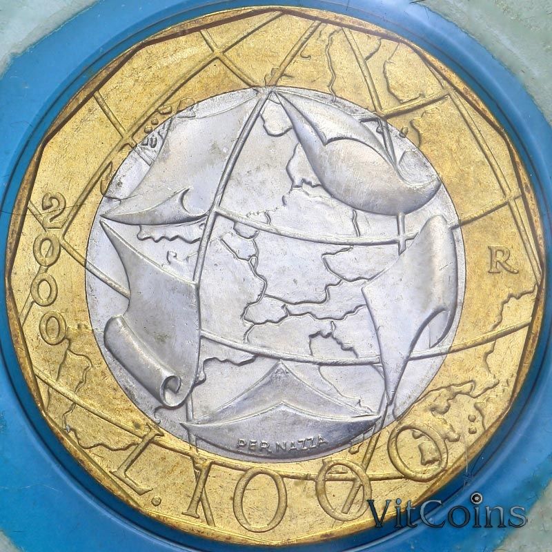 Монета Италия 1000 лир 2000 год. Европейский союз. BU