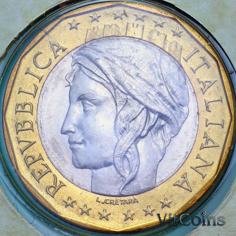 Монета Италия 1000 лир 1999 год. Европейский союз. BU