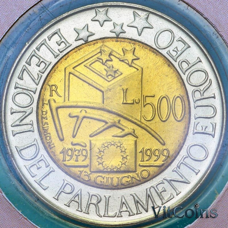 Монета Италия 500 лир 1999 год. Европарламент. BU