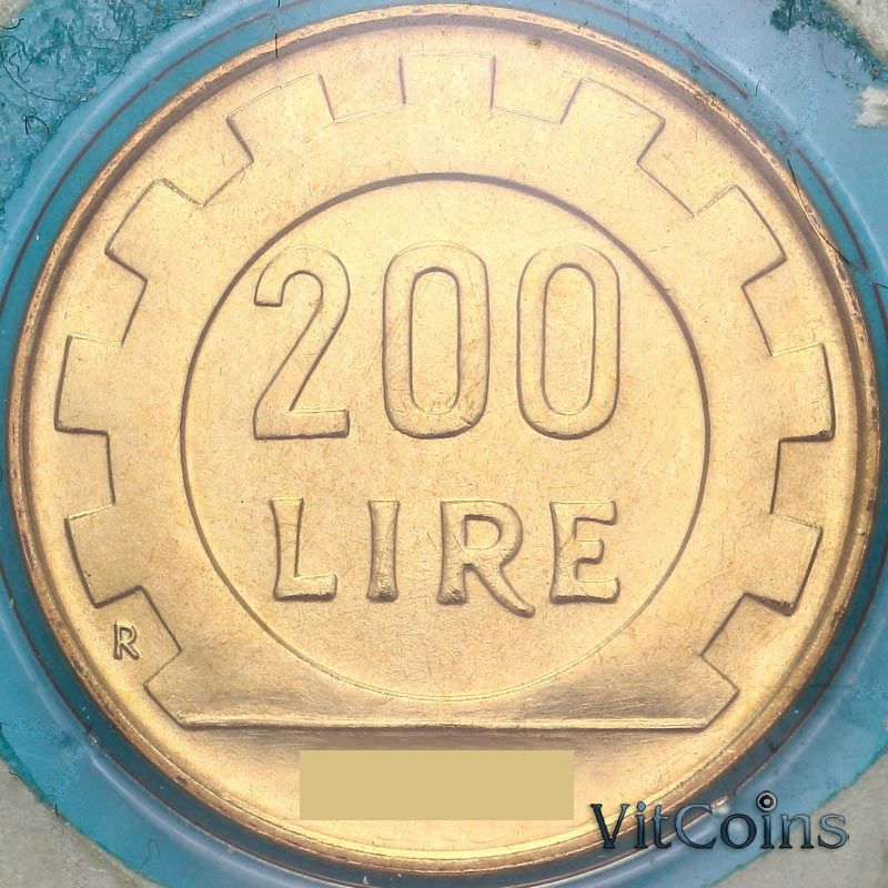 Монета Италия 200 лир 1998 год. BU