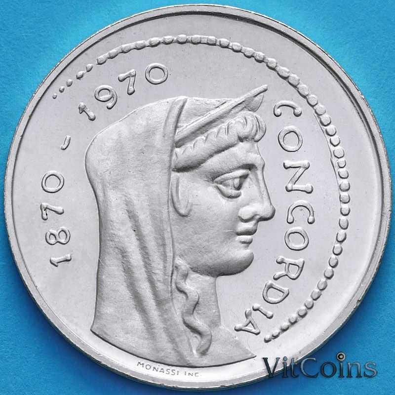 Монета Италии 1000 лир 1970 год. 100 лет Риму как столице Италии. Серебро.