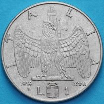 Италия 1 лира 1939 год. Магнитная. XVII