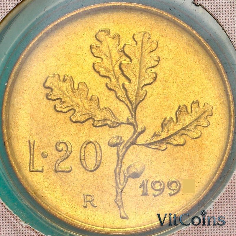 Монета Италия 20 лир 1998 год. BU