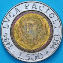 Италия 500 лир 1994 год. Лука Пачоли