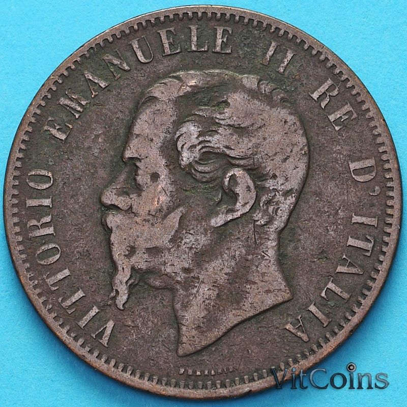 Монета Италии 10 чентезимо 1862 год. М