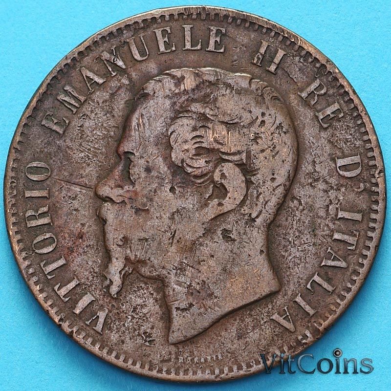 Монета Италии 10 чентезимо 1866 год. М