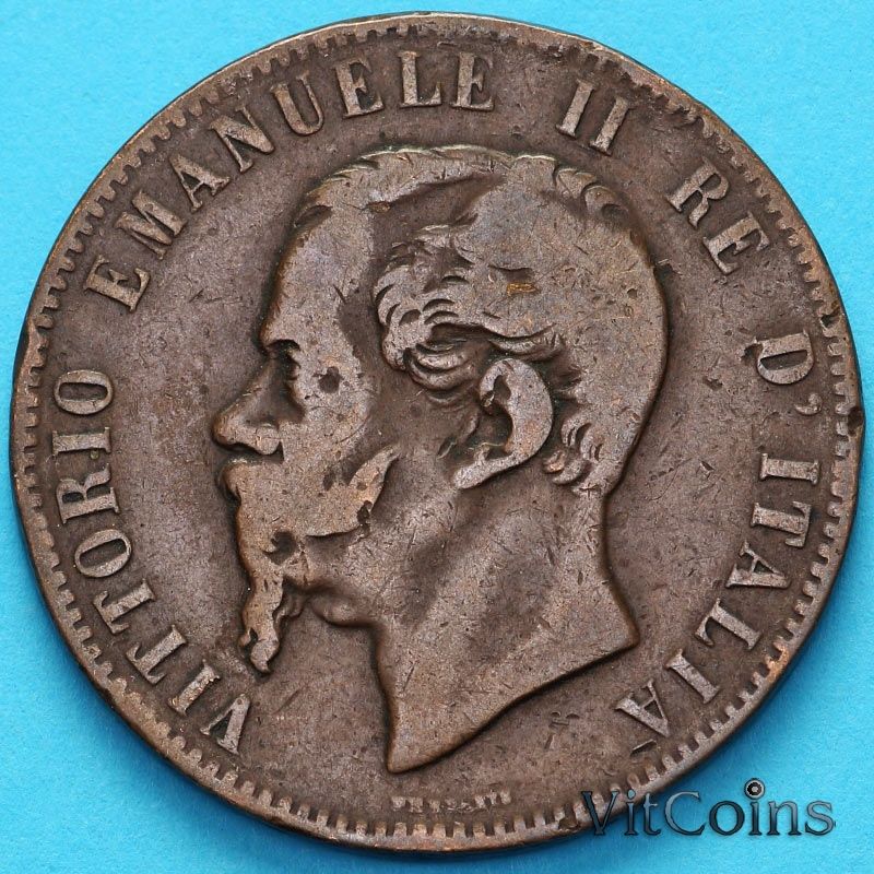 Монета Италии 10 чентезимо 1866 год. ОМ