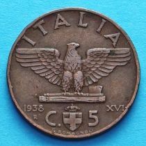Италия 5 чентезимо 1938 год.