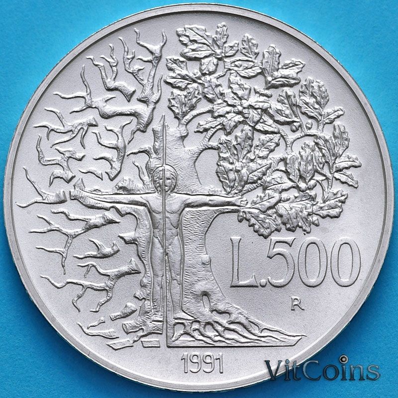 Монета Италия 500 лир 1991 год. Флора и фауна.