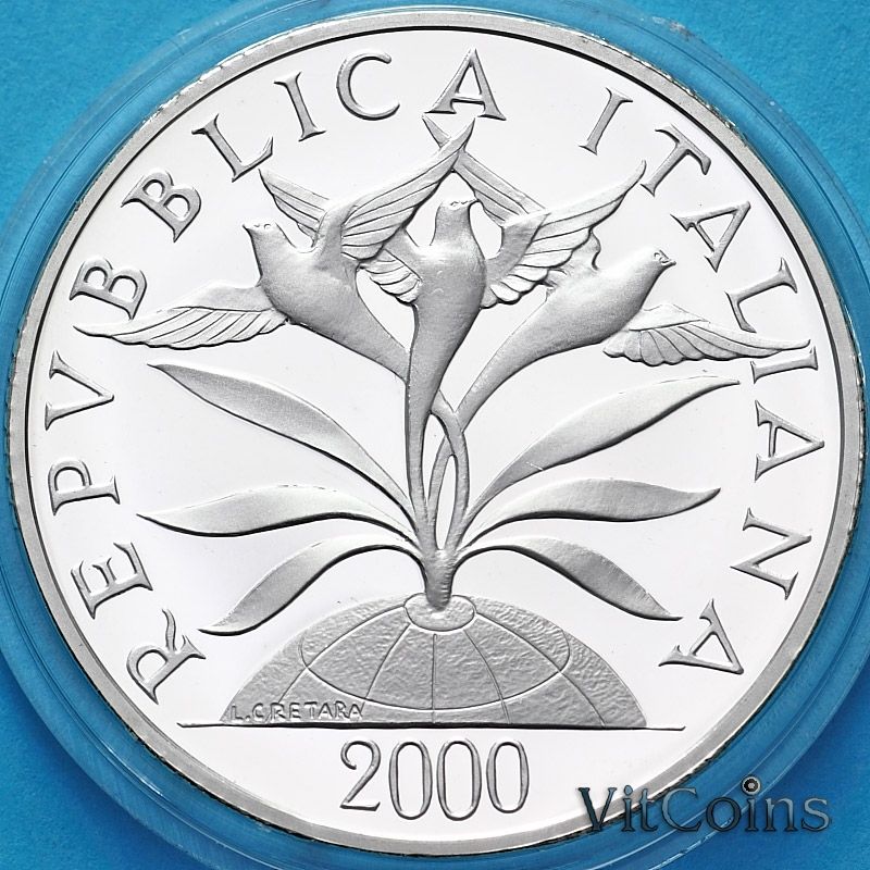 Монета Италия 10000 лир 2000 год. Миллениум. Иисус. Пруф