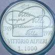 Монета Италия 1000 лир 1999 год. Витторио Альфьери. BU