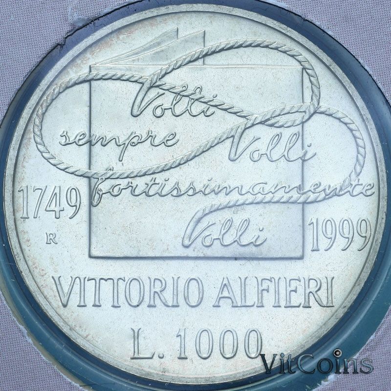 Монета Италия 1000 лир 1999 год. Витторио Альфьери. BU