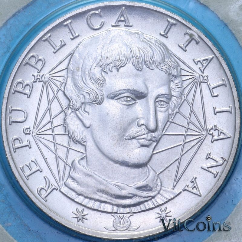 Монета Италии 1000 лир 2000 год. Джордано Бруно. BU
