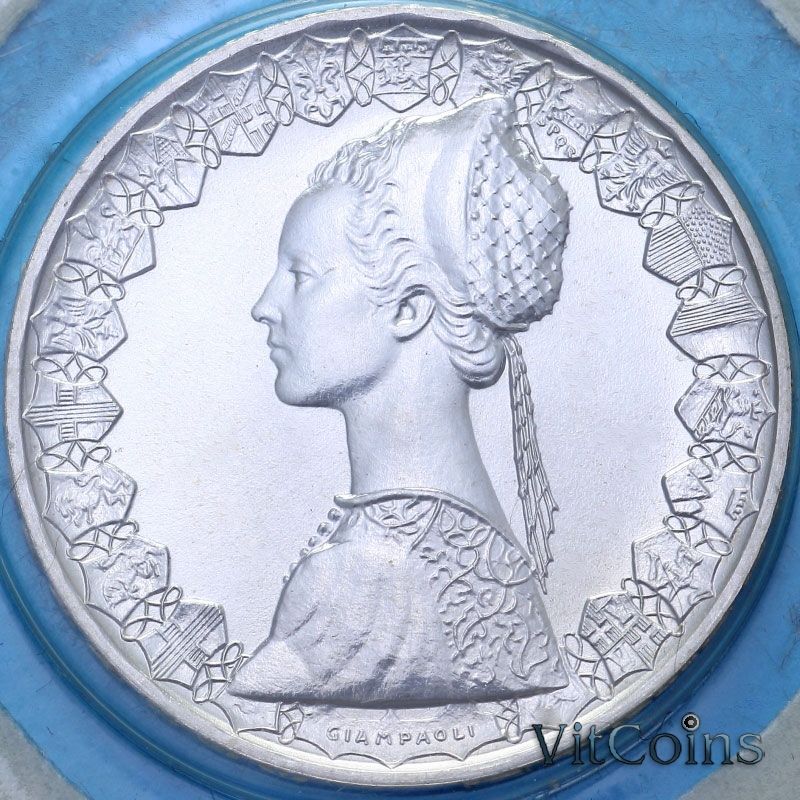 Монета Италия 500 лир 2000 год. Корабли Колумба Нинья, Пинта и Санта-Мария.