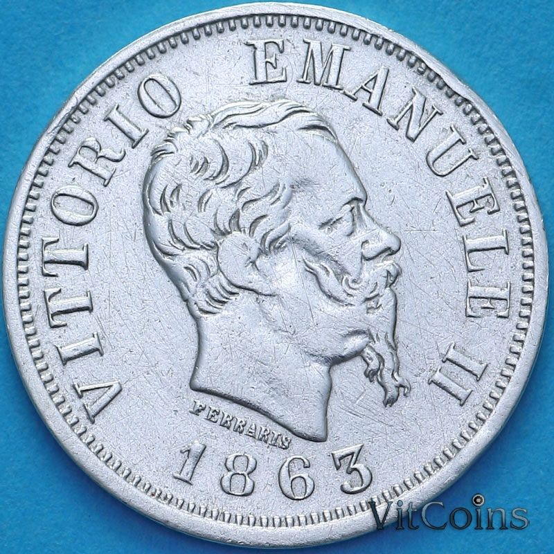 Монета Италия 50 чентезимо 1863 год. MBN. №2