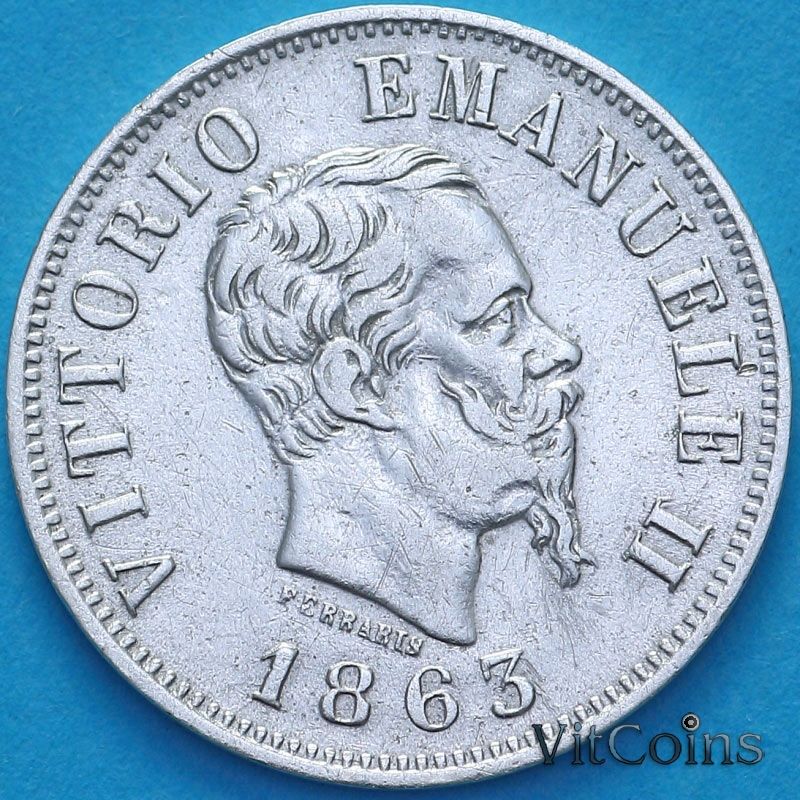 Монета Италия 50 чентезимо 1863 год. MBN. №1