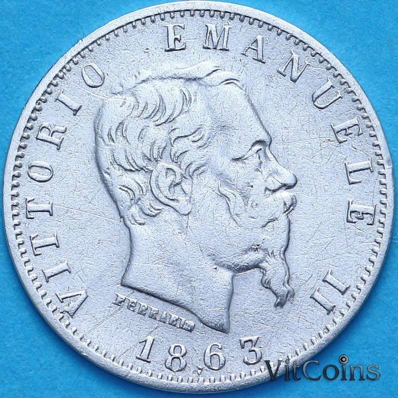 Монета Италия 20 чентезимо 1863 год. MBN. №1