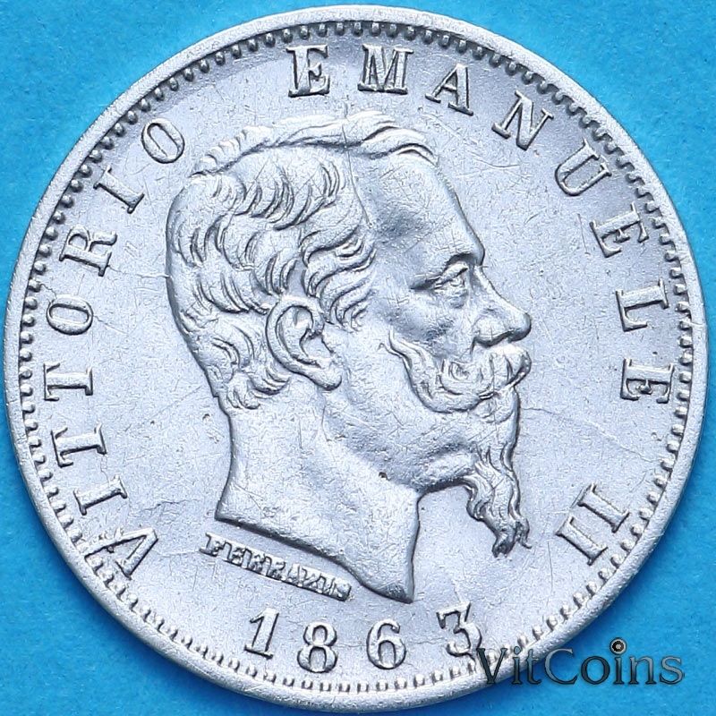 Монета Италия 20 чентезимо 1863 год. MBN. №2