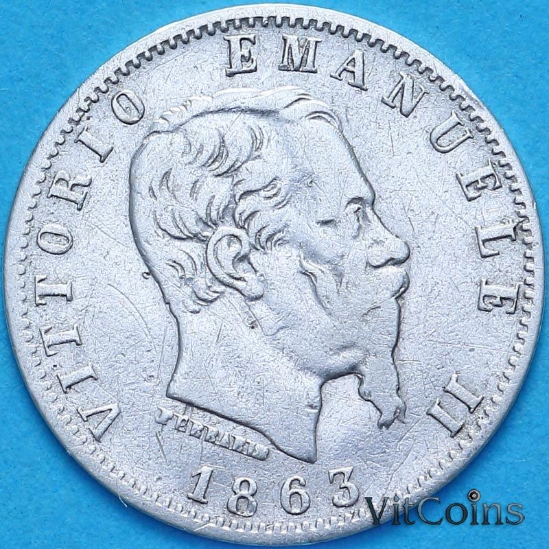 Монета Италия 20 чентезимо 1863 год. MBN. №3