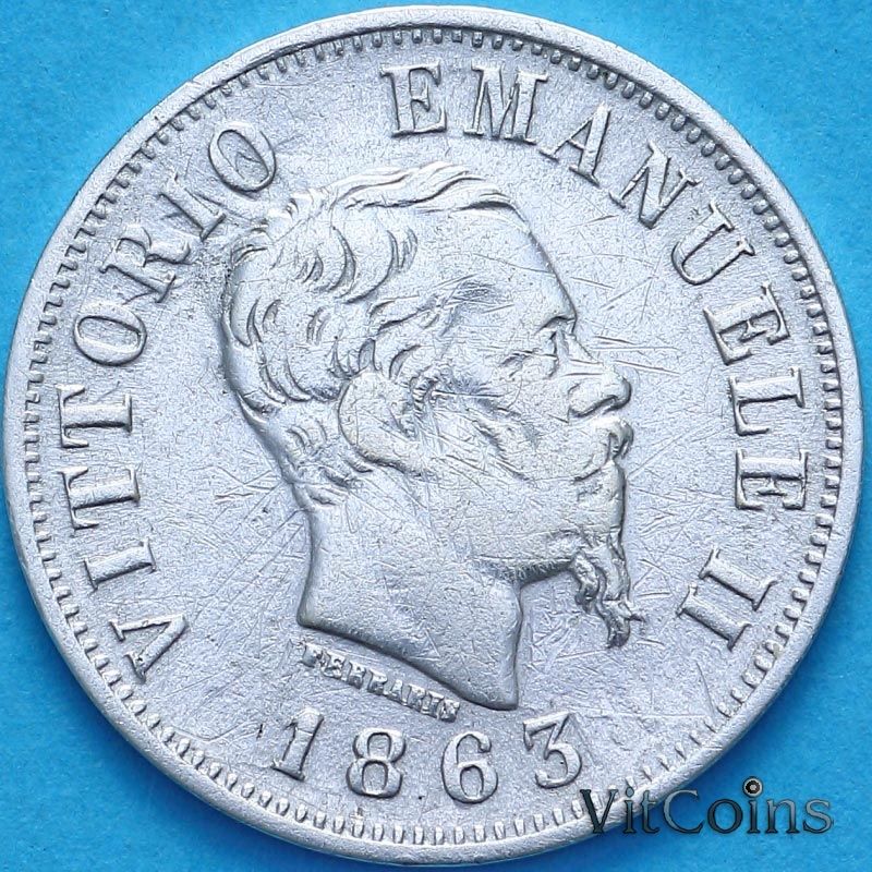 Монета Италия 50 чентезимо 1863 год. MBN. №3