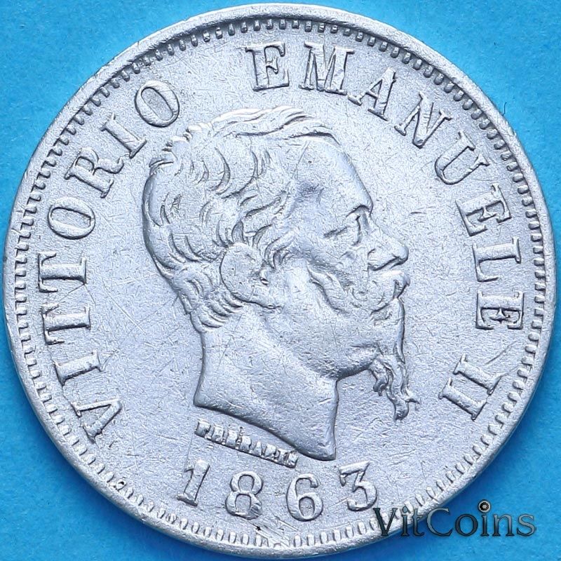 Монета Италия 50 чентезимо 1863 год. MBN. №4