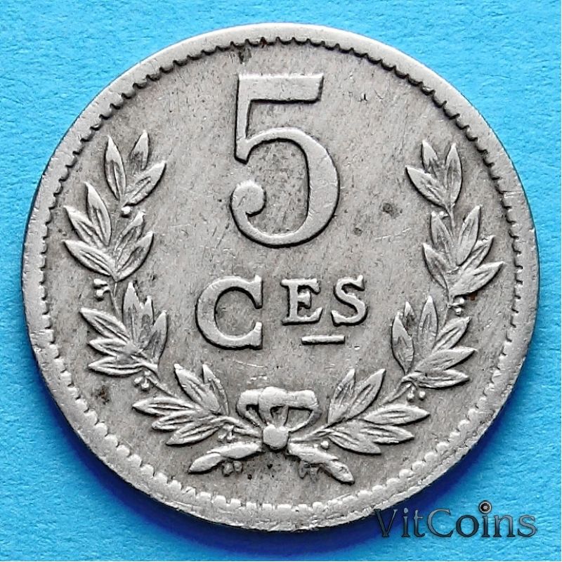Монета Люксембурга 5 сантим 1924 год.