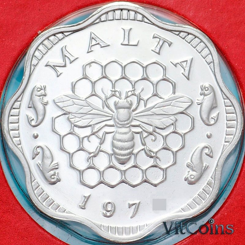 Монета Мальта 3 милса 1972 год. Пчела. Пруф