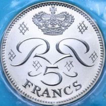 Монако 5 франков 1975 год. Принц Ренье. BU
