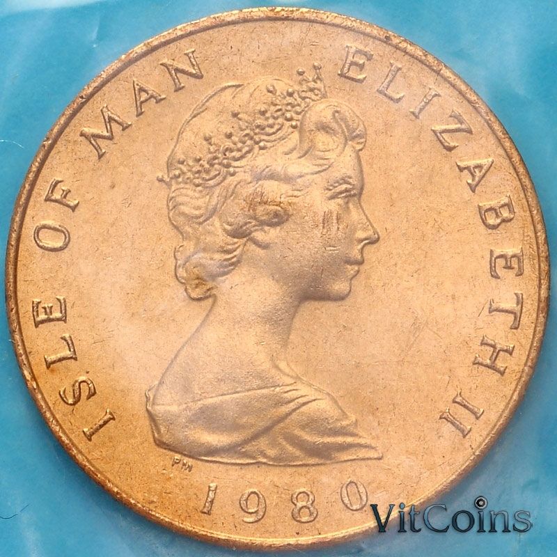 Монета Остров Мэн 1 пенни 1980 год. Мэнская кошка. АА