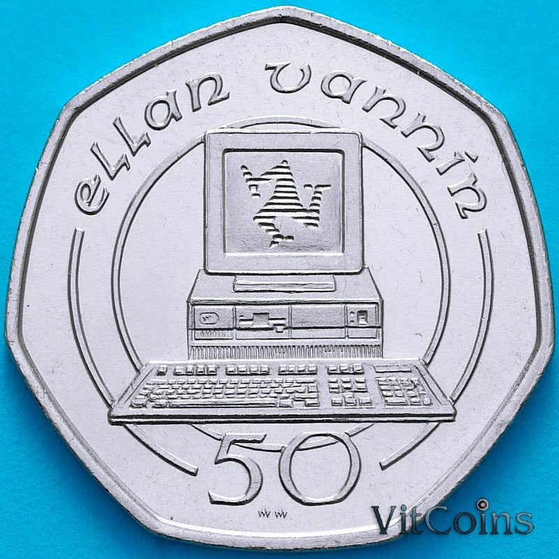 Монета Остров Мэн 50 пенсов 1990 год. Компьютер.