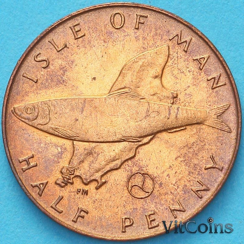 Монета Остров Мэн 1/2 пенни 1976 год.