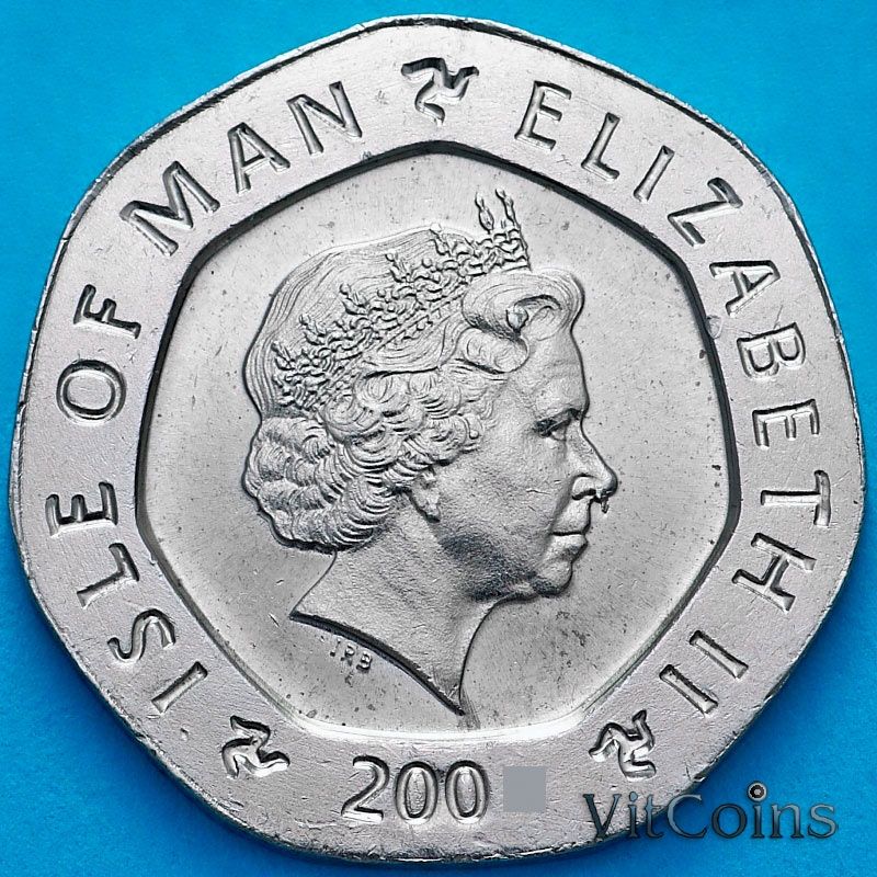 Монета Остров Мэн 20 пенсов 2004 год. АВ. Часы замка Рушен. Монета Остров Мэн 20 пенсов 2004 год. АВ. Часы замка Рушен.