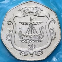 Остров Мэн 50 пенсов 1984 год. 500 лет Геральдической палате. АА