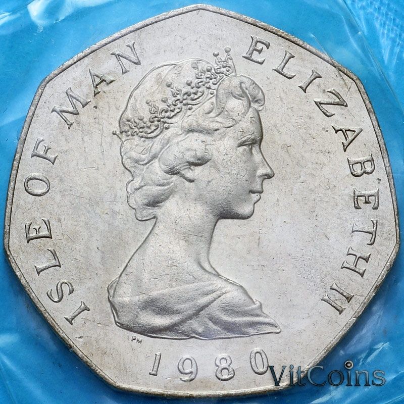 Монета Остров Мэн 50 пенсов 1980 год. АА Монета Остров Мэн 50 пенсов 1980 год. АА