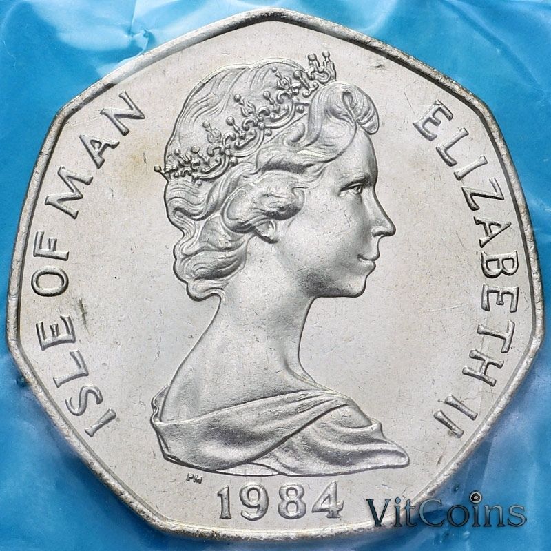 Монета Остров Мэн 50 пенсов 1984 год. 500 лет Геральдической палате. АА Монета Остров Мэн 50 пенсов 1984 год. 500 лет Геральдической палате. АА