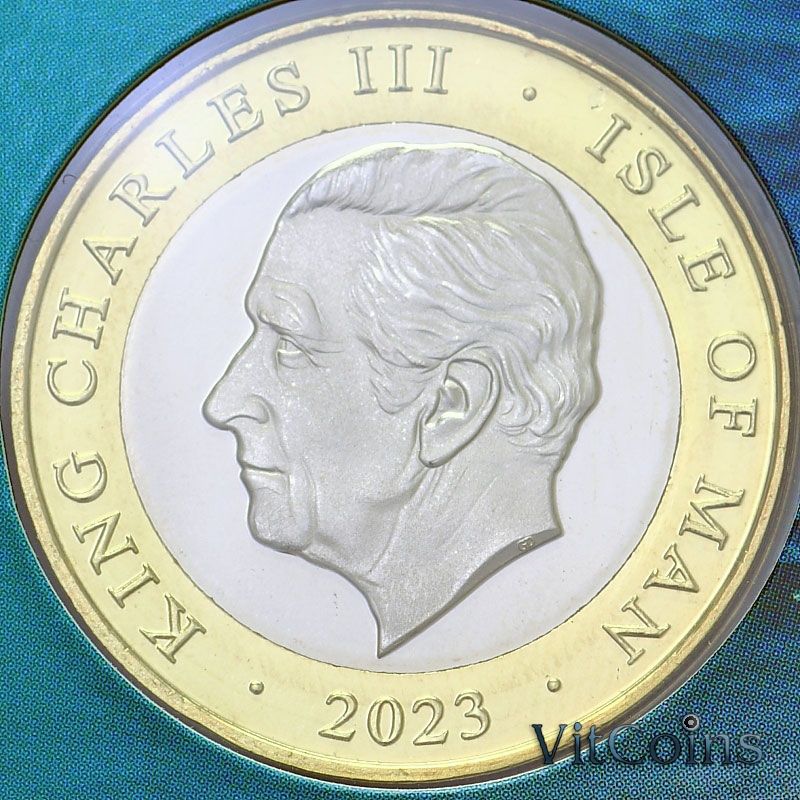 Монета Остров Мэн 2 фунта 2023 год. Тупорылая акула. BU