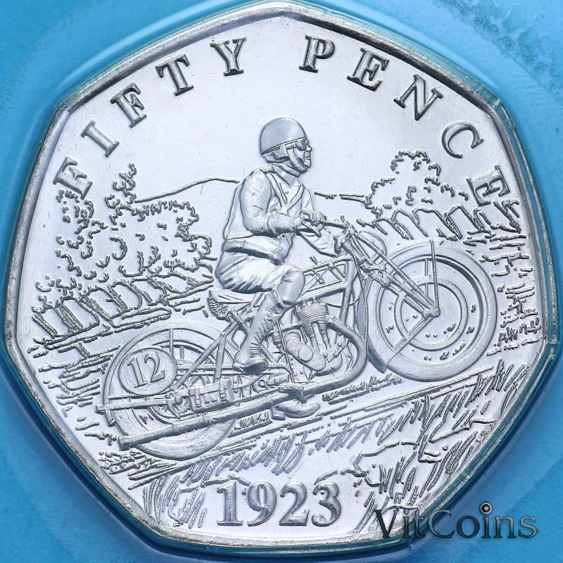Монета Остров Мэн 50 пенсов 2024 год. Первый Гран-при острова Мэн в 1923 году. BU