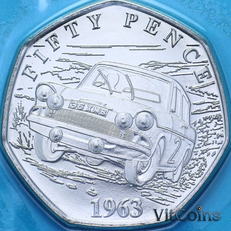 Монета Остров Мэн 50 пенсов 2024 год. Первое ралли на острове Мэн в 1963 году. BU