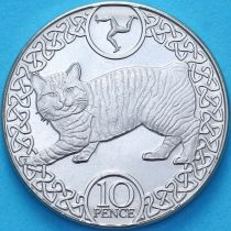Остров Мэн 10 пенсов 2021 год. Кошка мэнкс.