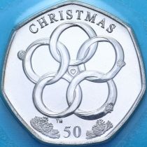 Остров Мэн 50 пенсов 2025 год. Рождество. Пять золотых колец. BU