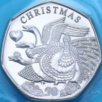 Остров Мэн 50 пенсов 2025 год. Рождество. Четыре поющие птицы. BU