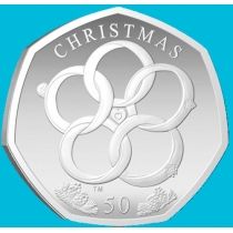 Остров Мэн 50 пенсов 2025 год. Рождество. Пять золотых колец. BU