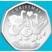 Монета Остров Мэн 50 пенсов 2025 год. Рождество. Шесть гусынь, несущих яйца. BU