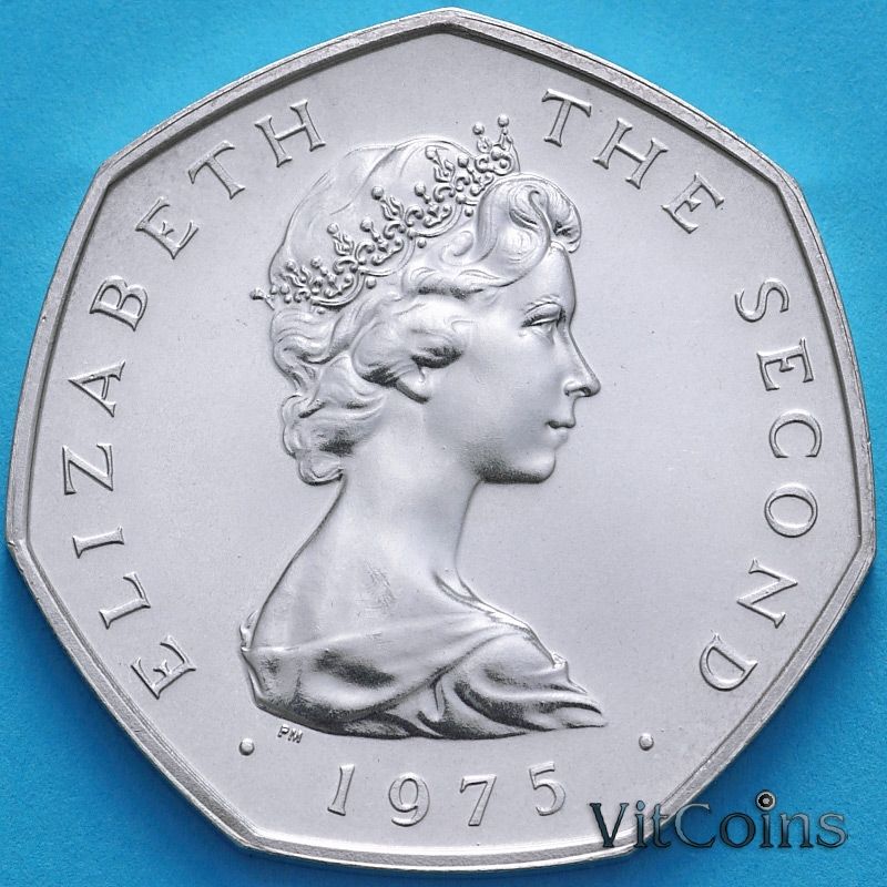 Монета Остров Мэн 50 новых пенсов 1975 год.