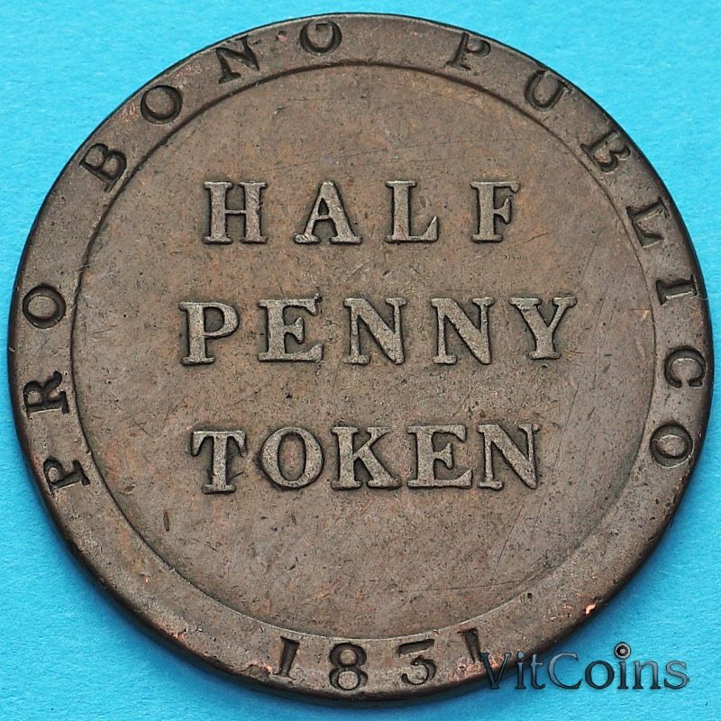 Монета Остров Мэн, токен 1/2 пенни 1731 год. №1