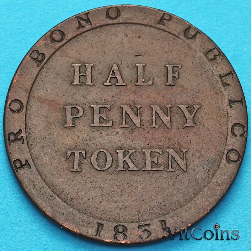 Монета Остров Мэн, токен 1/2 пенни 1731 год. №2