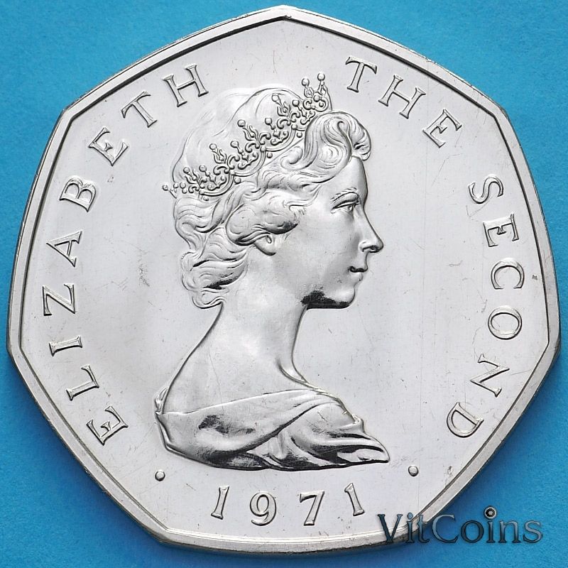 Монета Остров Мэн 50 новых пенсов 1971 год.  Пруф