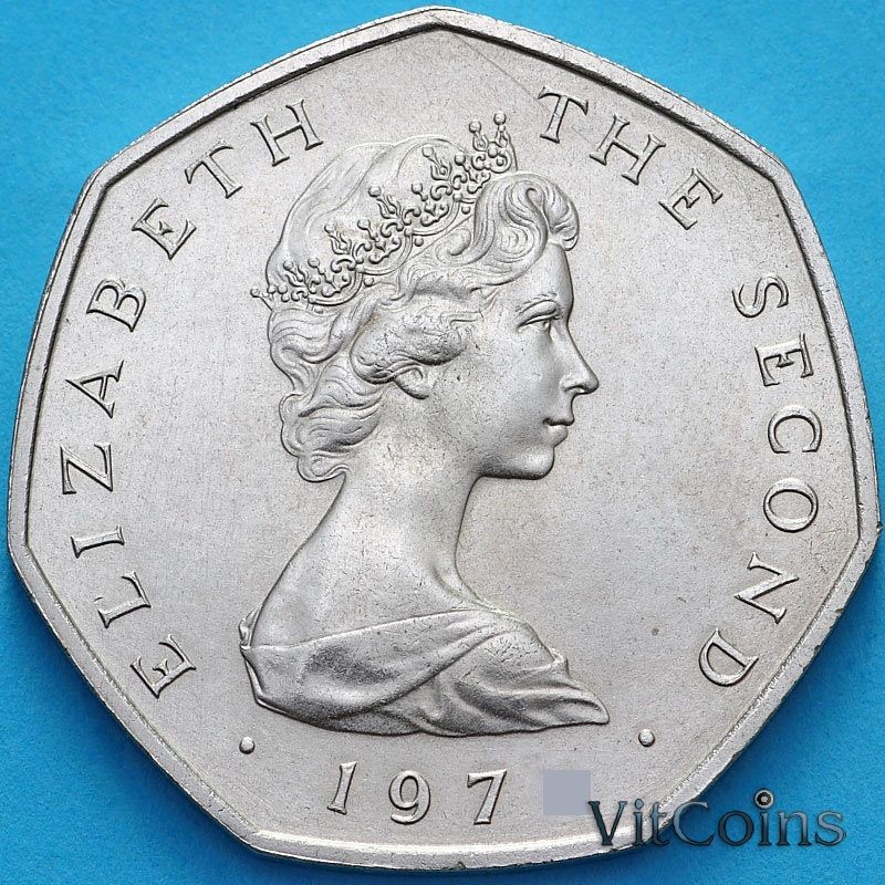 Монета Остров Мэн 50 новых пенсов 1975 год. Монета Остров Мэн 50 новых пенсов 1975 год.