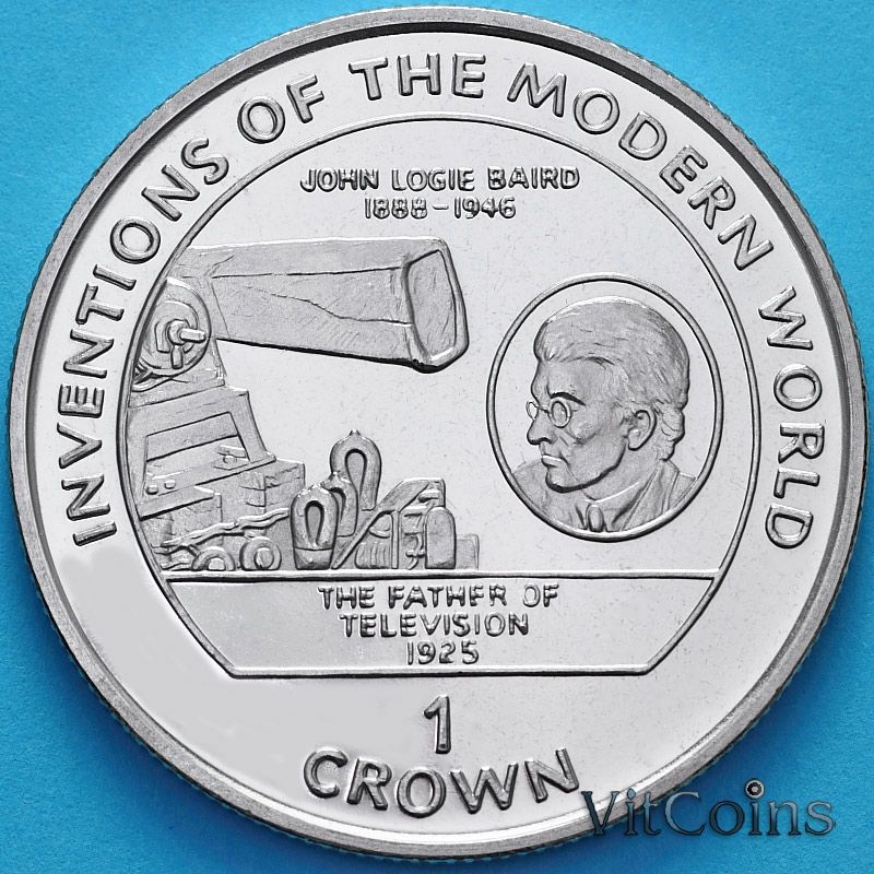 Монета Остров Мэн 1 крона 1995 год. Джон Лоуги Бэрд, создание первой механической телевизионной системы